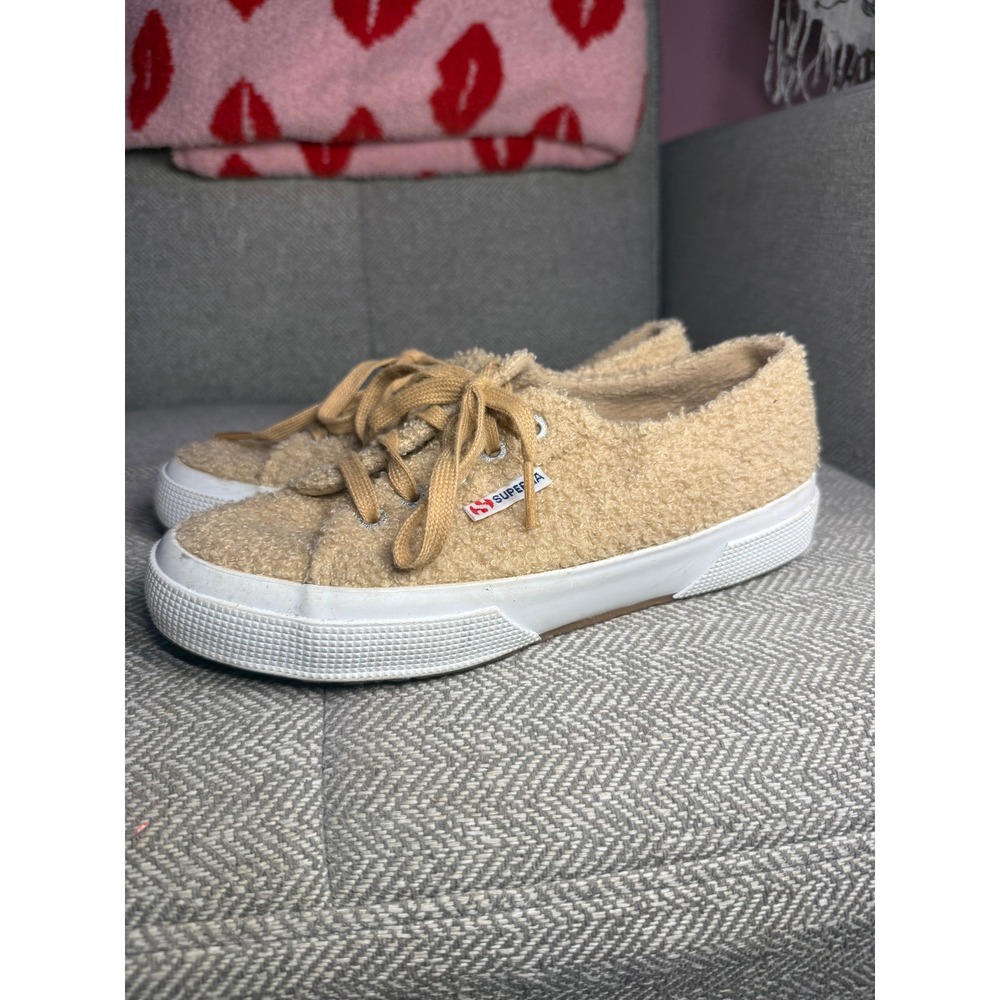 Superga 2750 Cotu Beige Faux Shearling Borg Fleece Sneakers Low Top EU 36